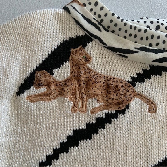 Vintage 80s Diane Freis x Marisa Christina Leopard Designer Sweater Mixed Media - Picture 4 of 12